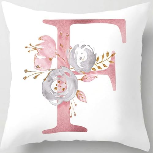 Pink Throw Pillow Covers Cute Alphabet Decorative Cushion Covers Square Letter by TillskuchThrowPillowCovers