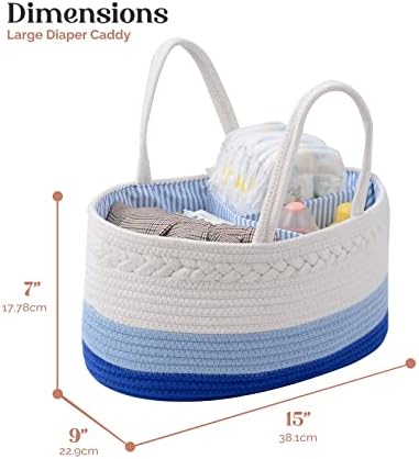 luxury little Diaper Caddy Organizer, Large Cotton Rope Nursery Baby Basket - Image 3