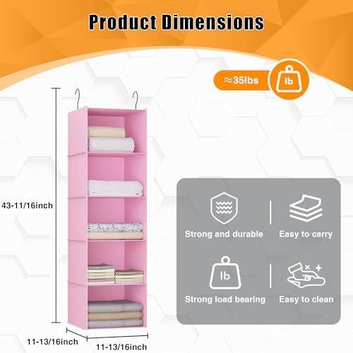 Hanging Closet Organizer 5-Shelf, Oxford Fabric Wardrobe Storage - Image 3