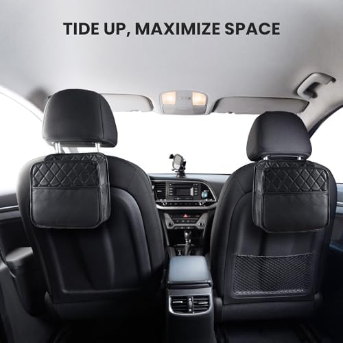 PU Leather Backseat Car Organizer, 2 Mesh Pockets, 9.8×9.8×5.5 in - Image 7