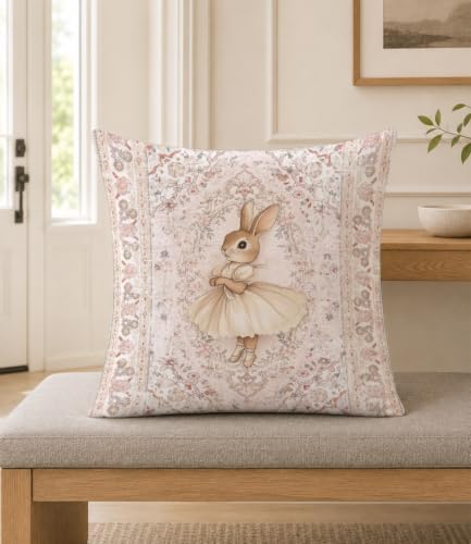 Bunny Pillow Cover 18x18, Floral Ballet Rabbit Girls Room Decor - Image 5