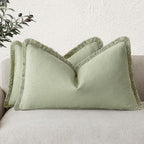 Foindtower Boho Linen Fringe Lumbar Throw Pillow Covers 12×20 Light Green by Foindtower