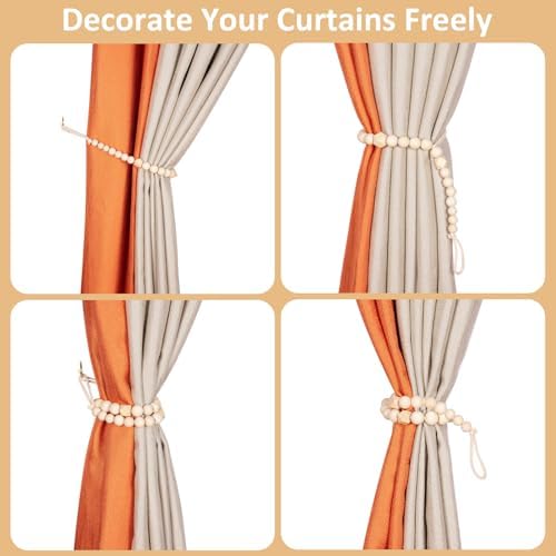 KLOGTSIND Wood Bead Curtain Tiebacks, 2 Pack Curtain Tie Backs - Image 3