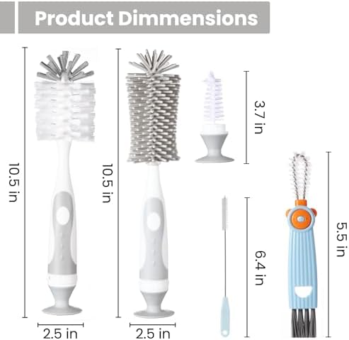 Ariseno 7-in-1 Baby Bottle Cleaner Set, Including Nylon & Silicone Bottle Brush - Image 2