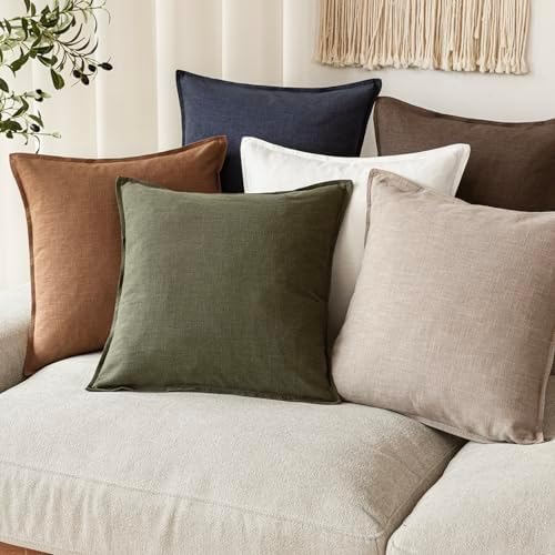 Foindtower Linen Solid Decorative Throw Pillow Covers 18x18 Natural Linen - Image 7