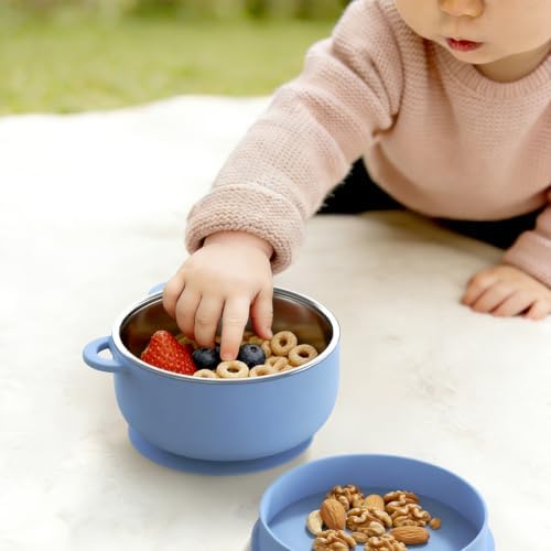 Bakpoco 2-in-1 Stainless Steel Baby Bowls, Leak-Proof Lids & Suction Silicone - Image 3