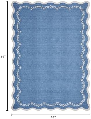 GarveeHome Scalloped Entryway Rug 2x3 Blue Washable Front Door Entry Rug - Image 2