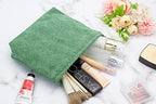 Flat Makeup Bag for Women, Zipper Cosmetic Pouch for Purse, Corduroy Green - Image 5