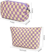 SOIDRAM 2 Pcs Checkered Makeup Bag Large Cosmetic Bag Toiletry Bag Makeup Pouch - Image 3