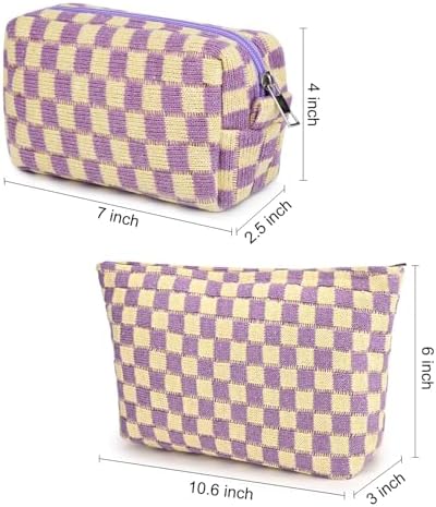 SOIDRAM 2 Pcs Checkered Makeup Bag Large Cosmetic Bag Toiletry Bag Makeup Pouch - Image 3