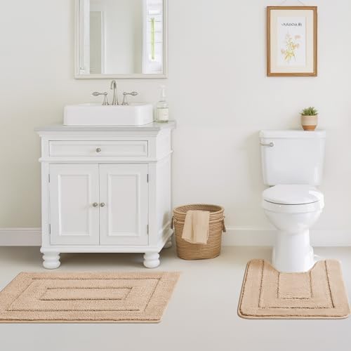 GRANNY SAYS Beige Bathroom Rugs Set 3 Piece, Soft Microfiber Bath Mats - Image 6