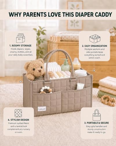 Baby Diaper Caddy Organizer, Portable Nursery Storage Basket - Image 4