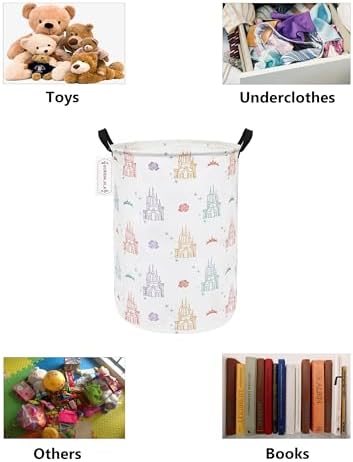 QUEENLALA Foldable Waterproof Round Fabric Laundry Basket Home, Rose Castle - Image 3