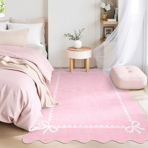 GarveeHome Scalloped Bow Rug 4x6 Washable Pink Rugs - Image 2