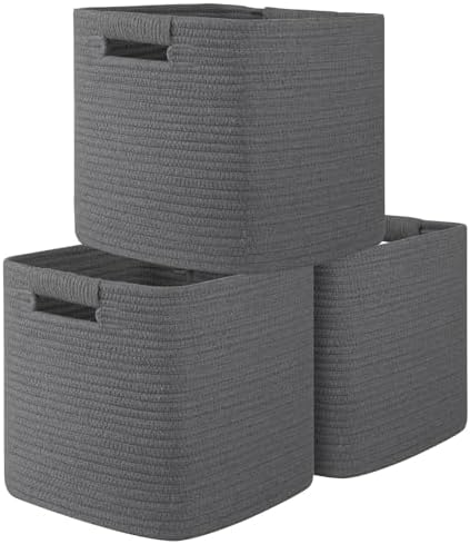 OIAHOMY Storage Cubes 11 Inch Storage Bins 3-Pack Square Baskets Dark Grey by MasterofSpaceOptimization
