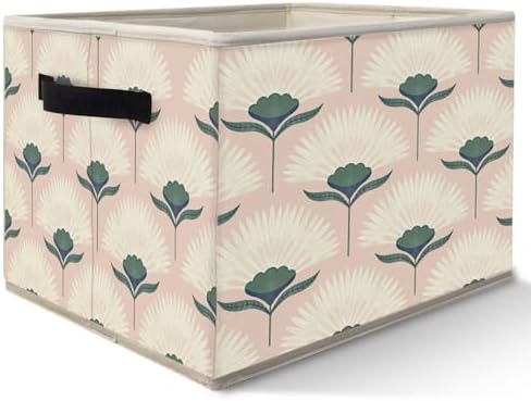 Retro Pink Floral Storage Bins Basket, Mid Century Modern Art Nouveau by Likjadjustfollowme
