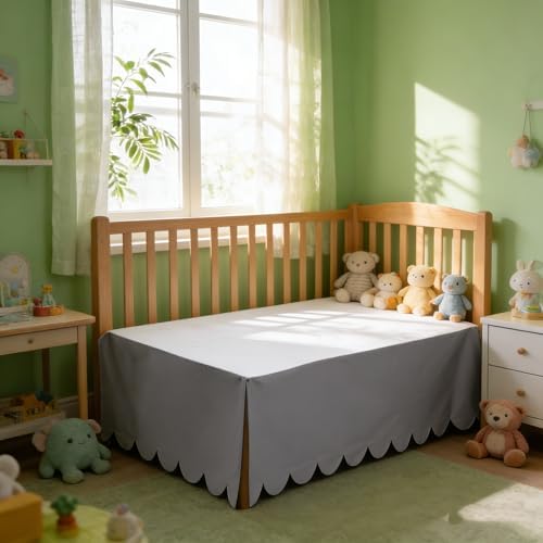 Shunjie.Home Scallop Edge Crib Skirt Dark Grey, 100% Egyptian Cotton 400 Thread - Image 4
