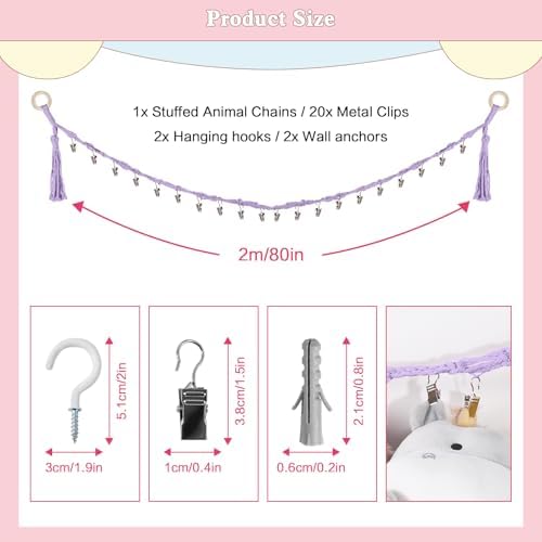 CERETIA 80" Stuffed Animal Organizer Chain, Wall Corner Storage - Image 5