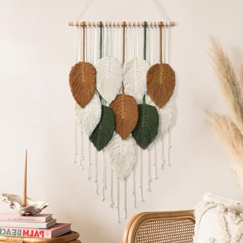Macrame Wall Hanging Leaves Woven Tapestry Boho Chic Modern Home Decoration by KHOYIME