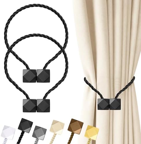 Hion Magnetic Curtain Tiebacks Black 2pcs, Curtain Holdbacks Hooks Holders by Hion