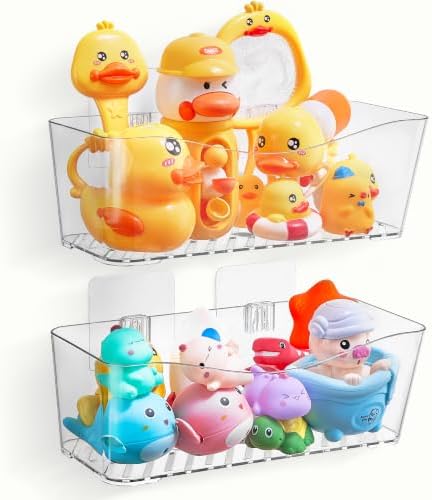 2-Pack Clear Bath Toy Storage Holder, 11.4"L x 5.3"W x 3.9"D by Antimbee