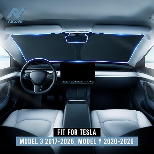 Autovir Windshield Sun Shade, 2017-2026 Tesla Model 3 & Y, 280T Visor Shade - Image 3