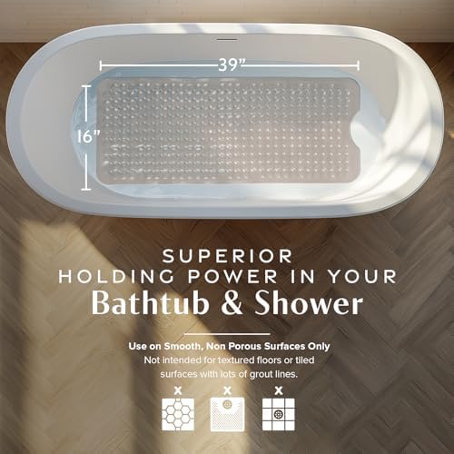 SlipX Solutions 39"x16" Power Grip Non Slip Bathtub Shower Mat - Image 3