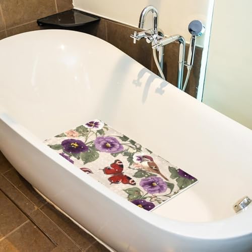Shower Mat Non Slip 26.8 x 15.1 Inches, Butterfly Flowers Birds Bathtub Mat - Image 5