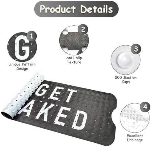 Bathtub Mat Non Slip, Get Naked Extra Long Bath tub Mat Shower Floor Mat - Image 3