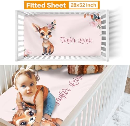 Custom Crib Bedding Set for Girls Gifts Deer Floral Design Color04 - Image 3