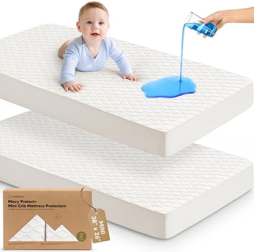 2pk Waterproof Mini Crib Mattress Protector Fitted 38x26 by KeaBabies