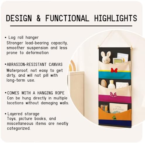 3-Pocket Hanging Wall Organizer, Colorful Bow Design - Image 7