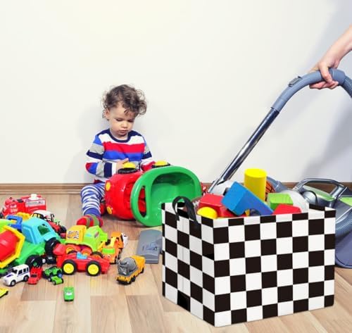 Rectangular Car Basket for Boys Checkered Basket Kids Baby Storage Bin - Image 3
