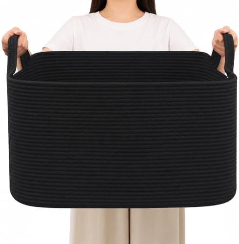 96L Woven Laundry Basket with Handles, Extra Blanket Basket by HZFTJOY
