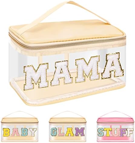 Iqimott Preppy Clear Makeup Bag Mama Pouch, Chenille Letter Cosmetic Bag by Iqimott