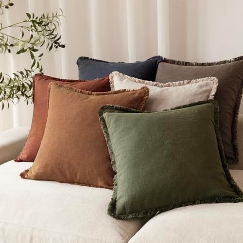 Foindtower Decorative Linen Fringe Throw Pillow Covers 24×24 Orange Brown - Image 6