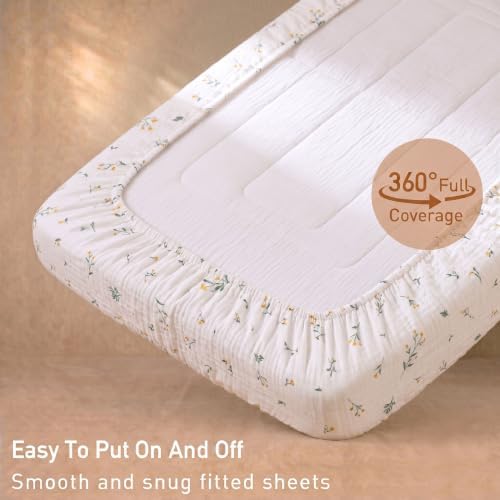 Gllquen Baby 3-Pack Muslin Cotton Bassinet Sheets - Image 5