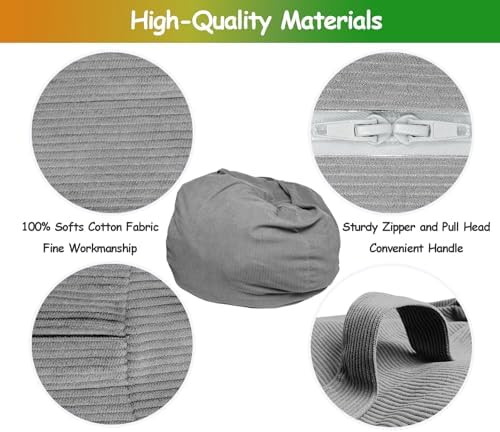 Premium Corduroy Stuffed Animal Storage Bean Bag Chair Cover - Image 2
