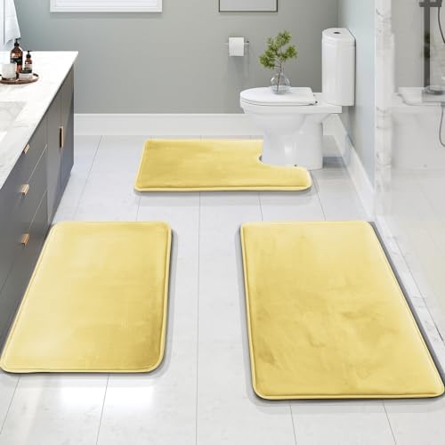 Clara Clark 3 Piece Bathroom Rugs Bath Mat Set, Velvet Memory Foam Bath Mats by ClaraClark