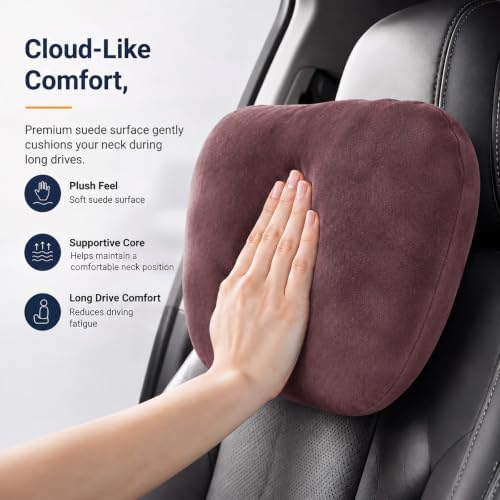 2 PCS Car Pillow for Driving Seat Soft Suede Headrest Neck & Lumbar Support - Image 2