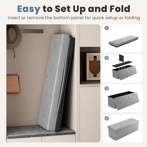 DUMOS 43 Inch Folding Storage Ottoman Bench, Large Ottoman - Image 6