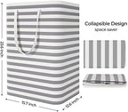 StorageRight Laundry Basket Hamper, 75L Clothes Storage, Striped Grey - Image 2