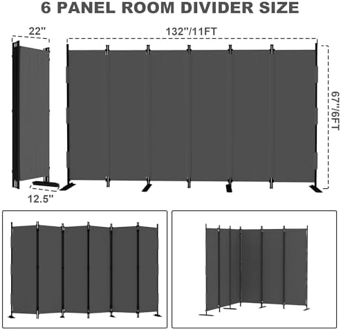 6 Panel Room Divider, 6ft Folding Screen Portable Wall Partition Room Divider - Image 5