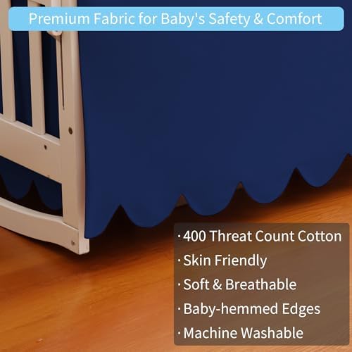 100% Cotton Scallop Edge Crib Bed Skirt, 4-Sided Soft Breathable Cotton Bedding - Image 3