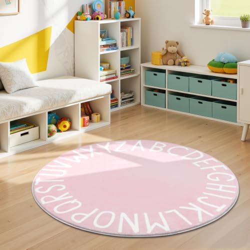 Topotdor Round ABC Area Rug, 71 Inch Soft Floor Carpet - Image 6