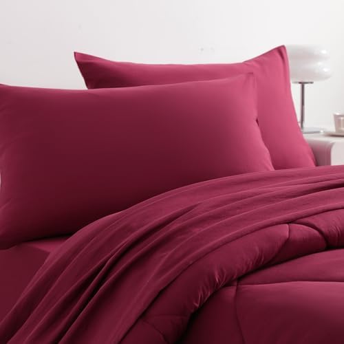 NTBAY Twin Microfiber Bed in a Bag, Comforter Set 5 Piece, Wine Red - Image 6