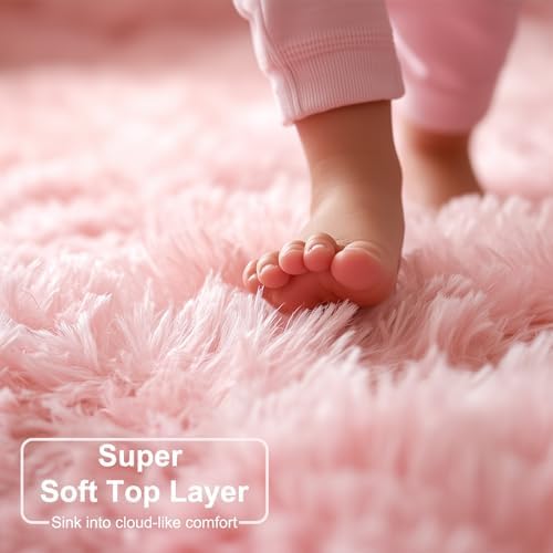 Amdrebio Light Pink Fluffy Fuzzy Area Rug 4x6 - Image 3