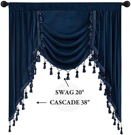 StangH Navy Blue Velvet Waterfall Valances W39 inches, 1 Panel - Image 2