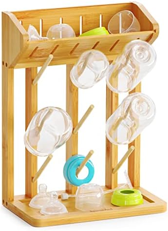 SpaceAid Bamboo Baby Bottle Drying Rack, Space Saving Kitchen Bottles Holder by SpaceAid