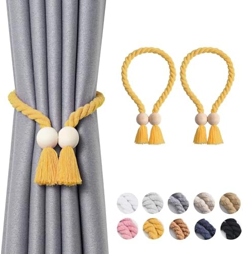 NICEEC 2 Pack Wooden Ball Magnetic Curtain Tiebacks Boho Home Decor Drape Tie by NICEEC